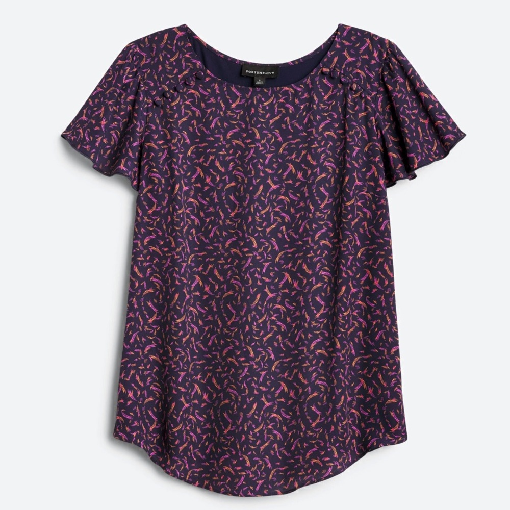 NWT Fortune + Ivy Mixed Material Flutter Sleeve Blouse